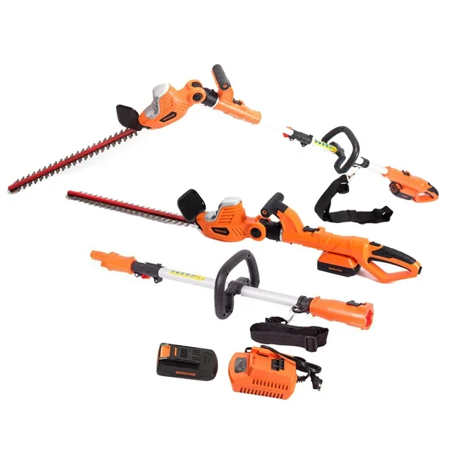 GCPHT09,GARCARE 20V Li-ion Cordless 2 in 1 Pole and Portable Hedge Trimmer with 20-Inch Blade