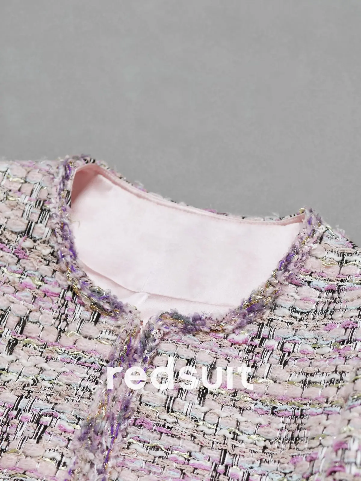 New High cut coarse tweed powder purple blended jacket, mid length top Custom size