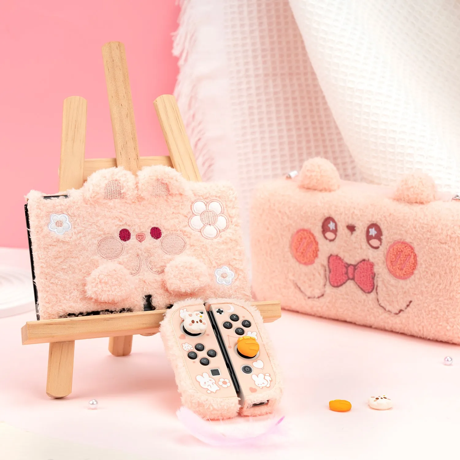 Imagem -06 - Geekshare-estojo Oled para Nintendo Switch Coelhinho Peluche Kawaii Rosa Estojos Protetores para Interruptor Normal Acessórios para Jogos Novo