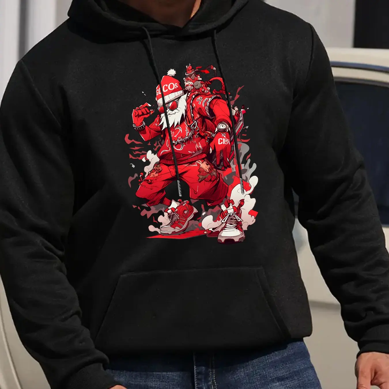 

Autumn Winter Men's Hoodie Funny 3D Fashion Santa Claus Printed X'mas Clothing Outdoor Street Hip Hop Christmas Party Loose Tops