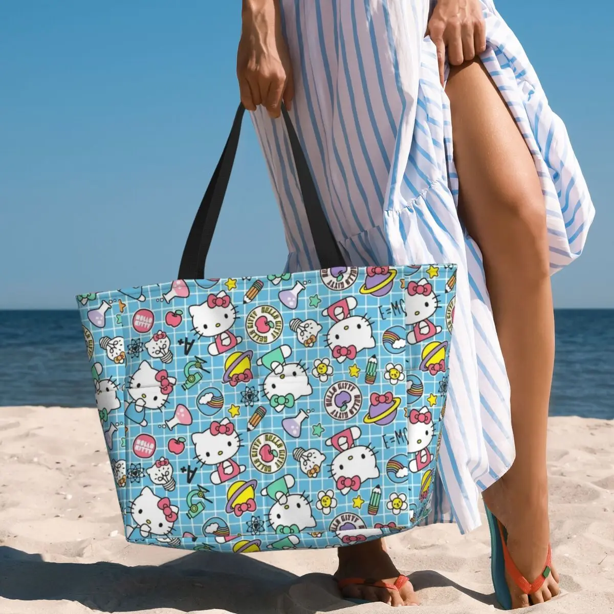 Bolso de playa de Hello Kitty con personaje de dibujos animados para mujer, bolso de mano impermeable, bolso KuromiPool con cremallera para gimnasio, comestibles, viajes