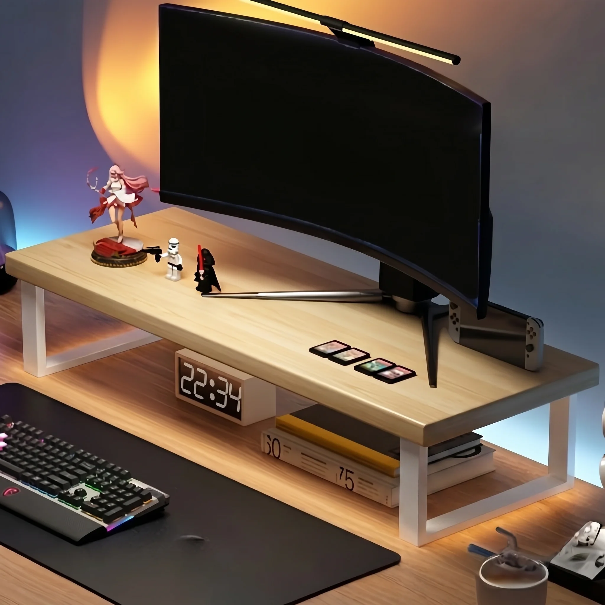 Computer Monitor Stand Wooden Desktop Organizer Multi-Functional Display Elevated for Home Office Desk Sturdy Laptop Storag Rack