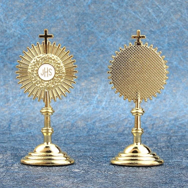 12Pcs JHS Mini Monstrance Holy Sacrament First Communion Fave Holy Grail Baptism Catholic Car Table Decoration Church Suppliers