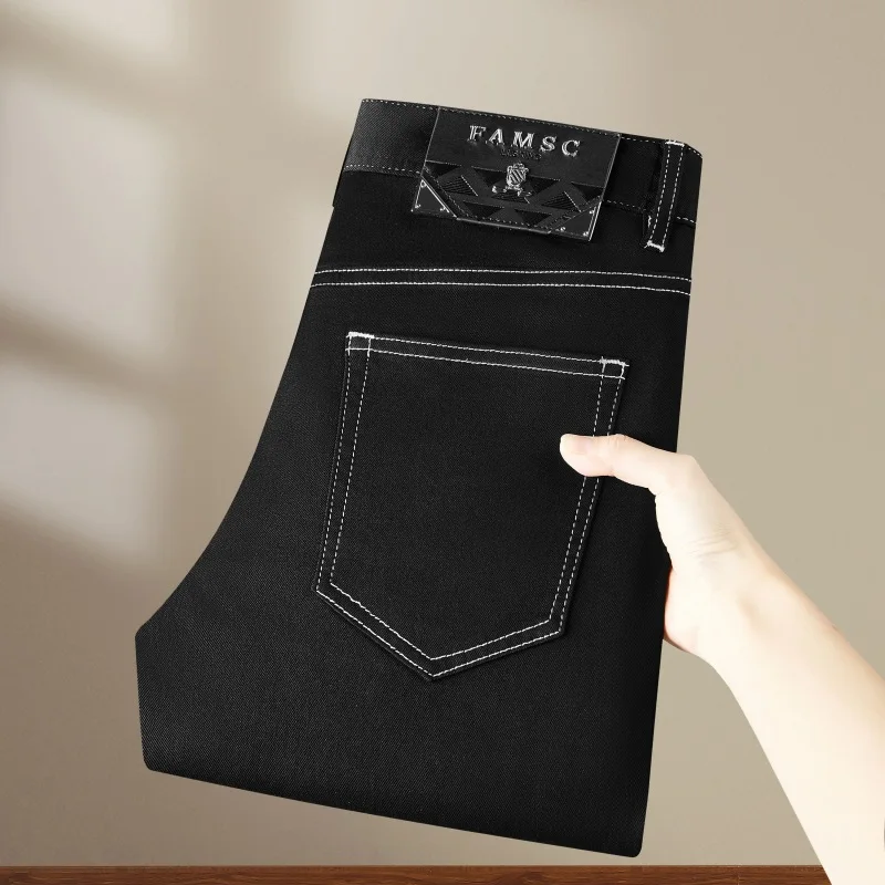 

Black original color jeans men's high-end fashion 2025 new men's casual elastic slim fit trendy brand light luxury pants