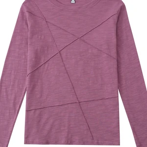 AOSSVIO 2024 الخريف بأكمام طويلة للنساء على شكل حرف O الرقبة تي شيرت القطن الخيزران أنيق فضفاض مضلع أزياء تي شيرت السيدات قمم بسيطة أعلى 12 تي شيرت من ألياف الخيزران مبيعا - No2