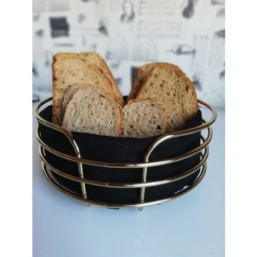 Arrita Home Gold Color Metal Stripe Fabric Round Breadstuff-Black