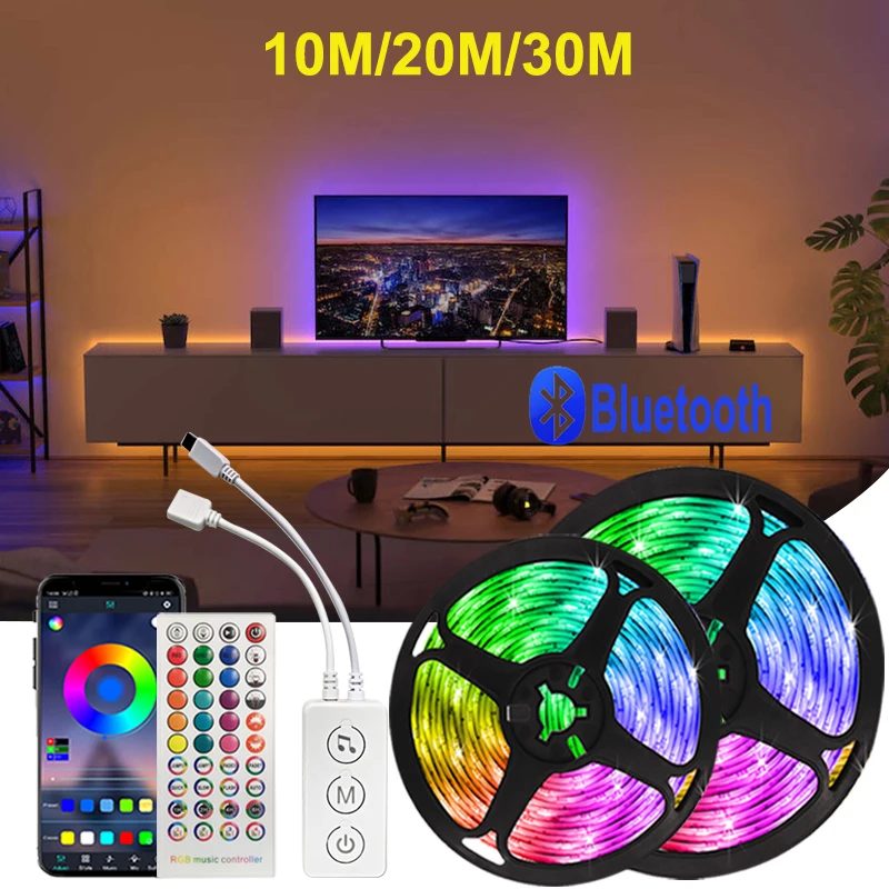 

Led Strip Lights For Bedroom Dimmable Rgb Led Tape Lights Sound Bluetooth Smart Remote Control RGB Led Lights Christmas