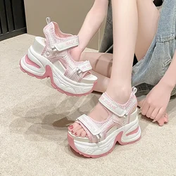 New High Platform Sandals Woman Summer Mesh Chunky Sneakers Female Wedges Slippers For Women Peep Toe Sandalia Feminina 10.5CM