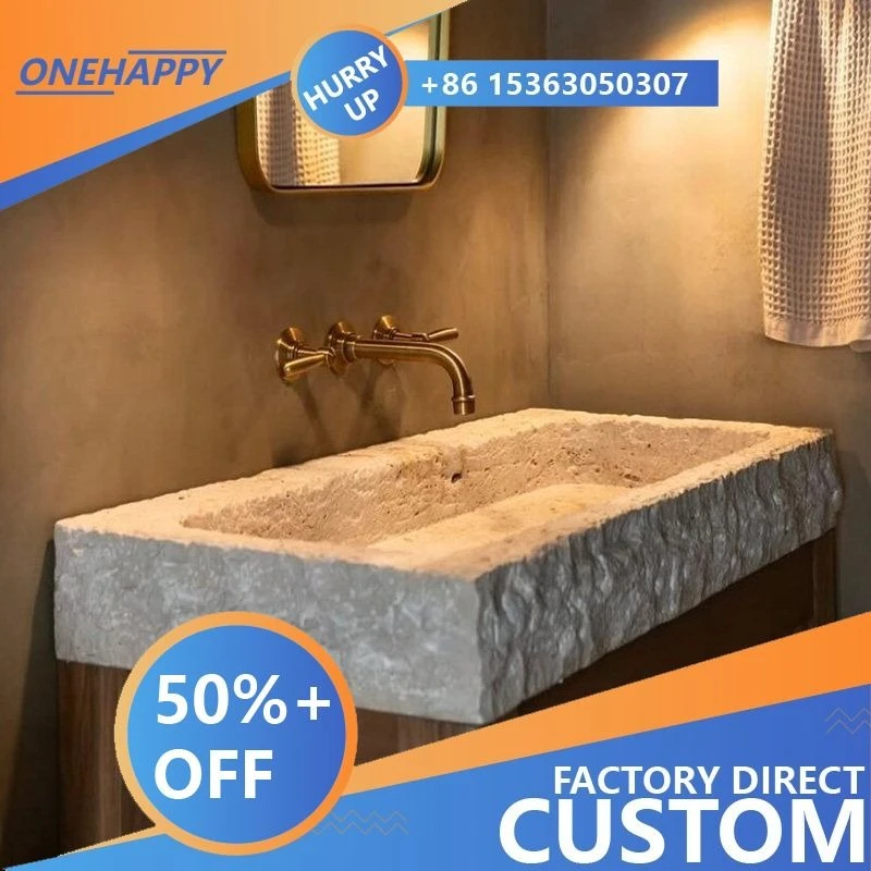 Any Size Custom Wabi Sabi Premium Natural Marble Vessel Sink Multi Stone Options Hand Chiseled Edge Rustic Bathroom Vanity Decor