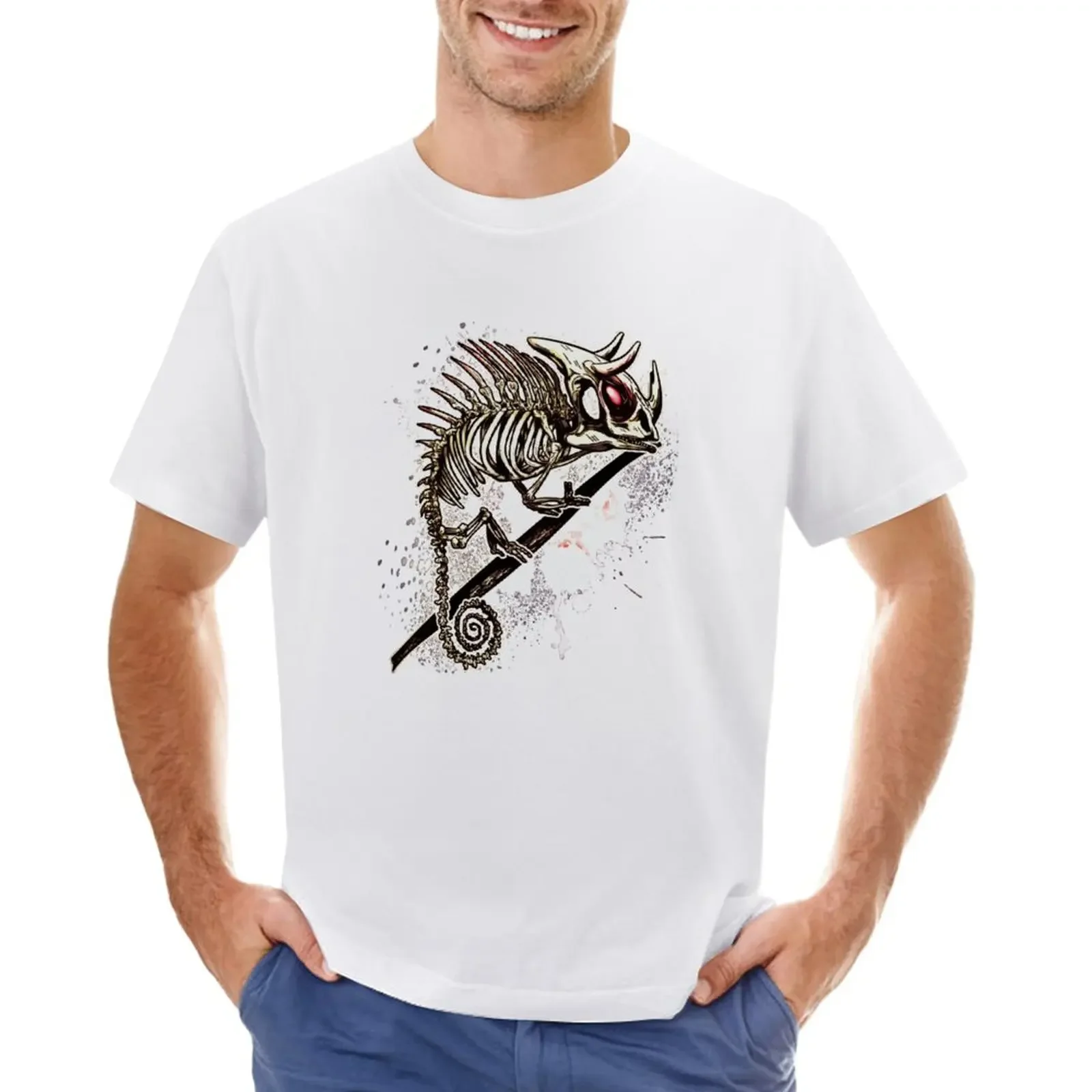 Jacksons Chameleon bone Skeleton T-Shirt Short sleeve tee Blouse Aesthetic clothing sweat men workout shirt