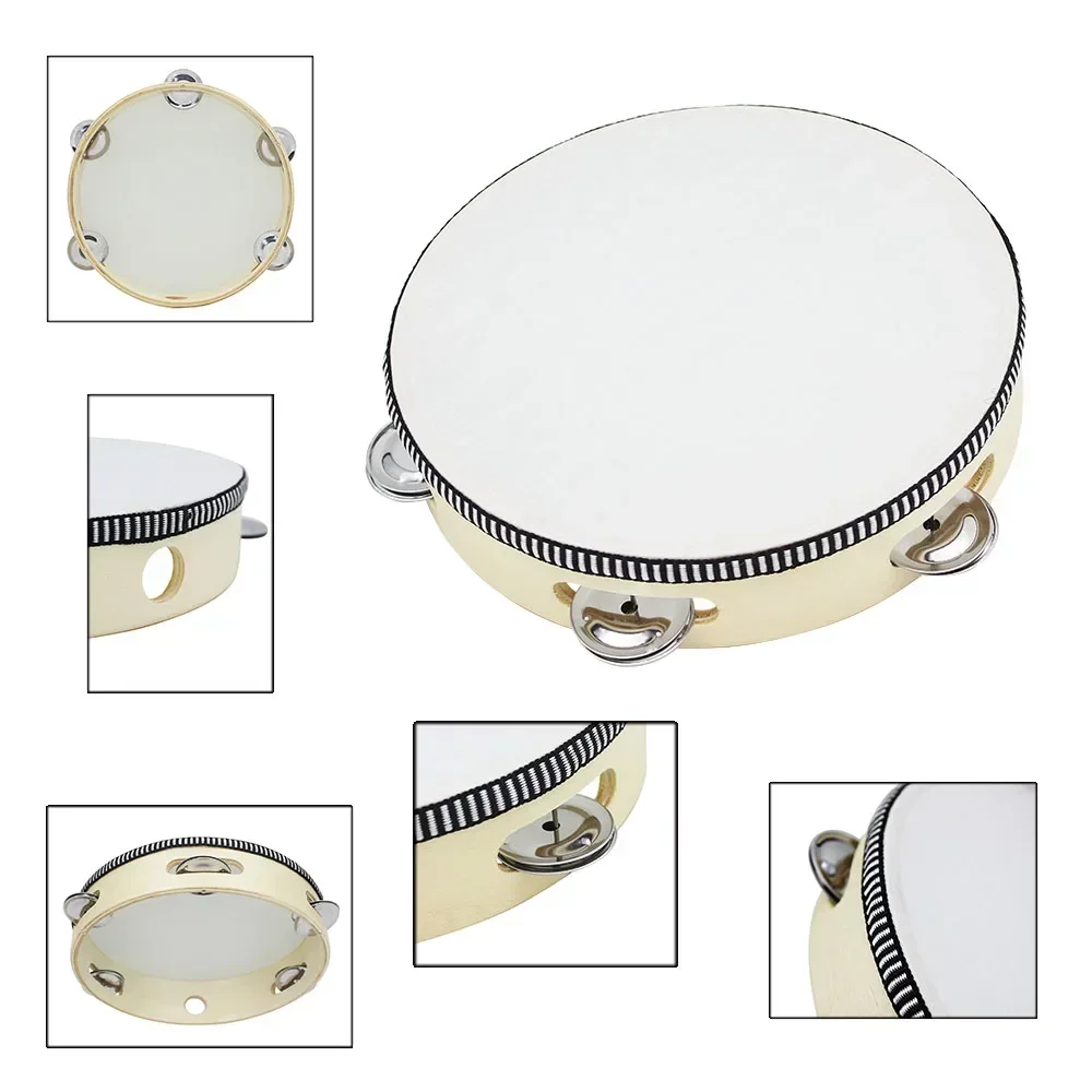 M MBAT 8 inch Tambourine Educational Musical Hand Drum Toys for Children Kids Instruments HandDrum Wooden Tambourine Percussion