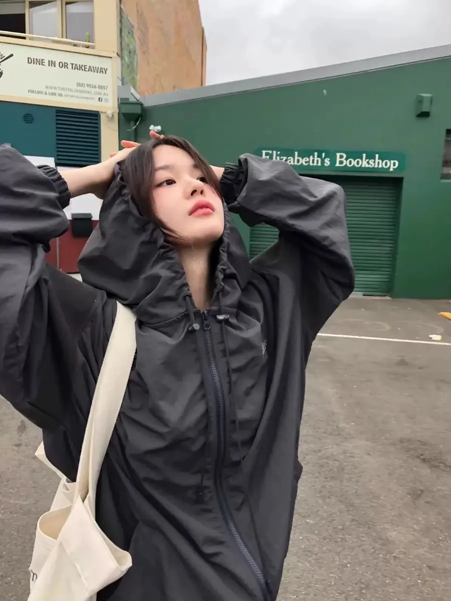 

Sweet Cool Double Zipper Hoodie Jaet And Casual Pants Set for Women Loose Fit Long Sve Autumn Faion Set