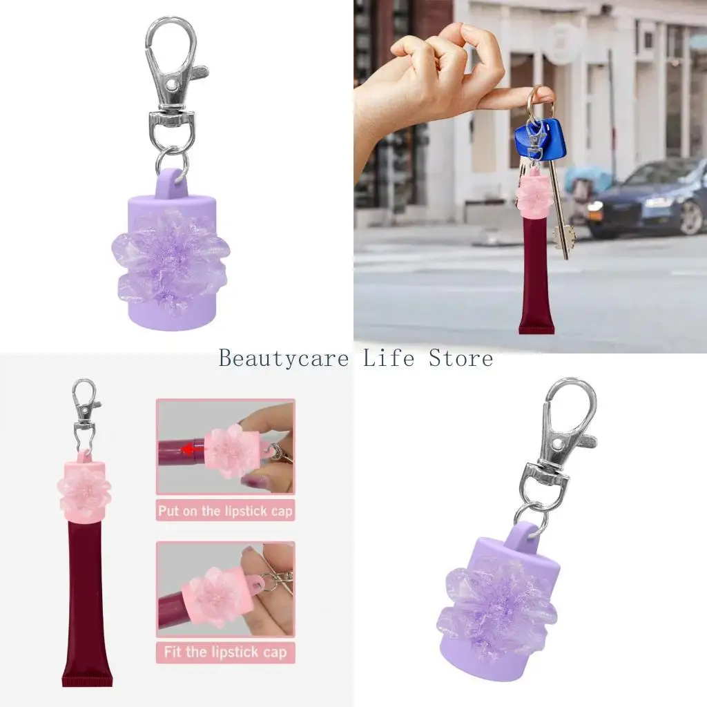 652C Reusable Silicone Keychain Lip Gloss Holder AntiLeak Seal Cosmetic Dispenser Easy Single Hand Operation