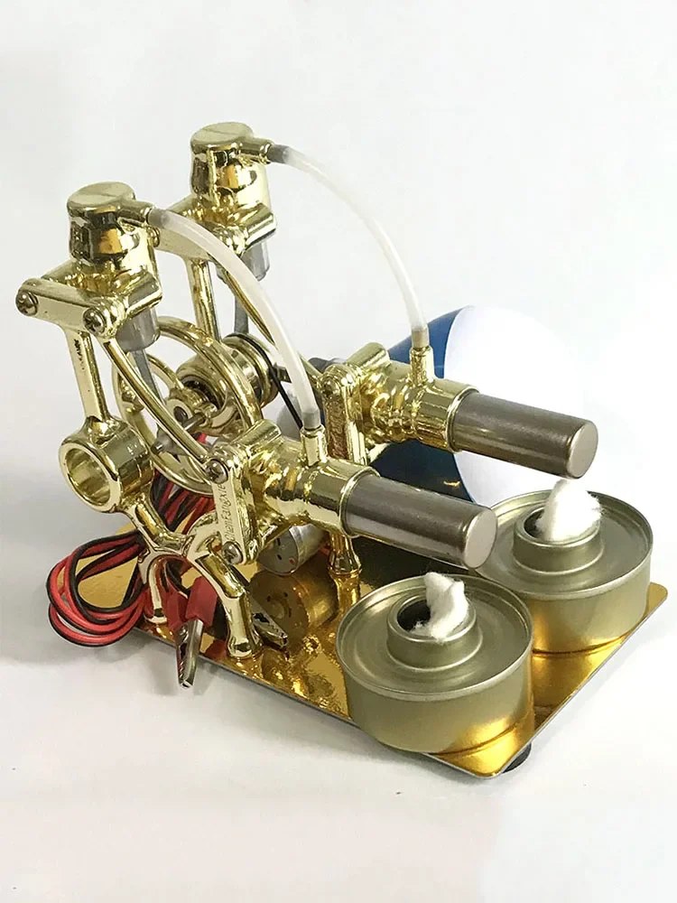 Mini Stirling Engine Twin Cylinder Model Steam Power Generation Science Experiment Toy