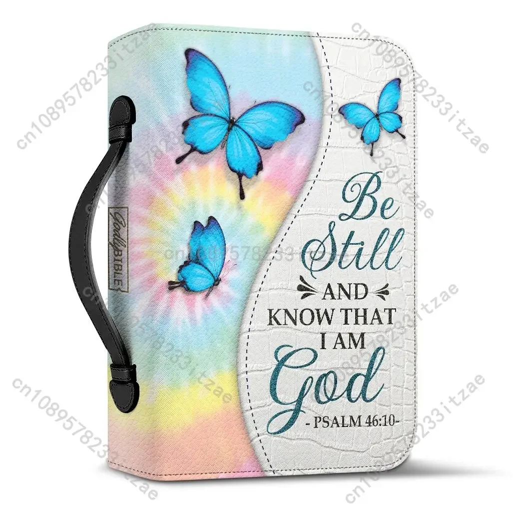 Tie Dye Butterflies Bible Cover Case for Women Personalise Leather Bible Bag Zippered Handle Handbags Portable Bible Storage Bag