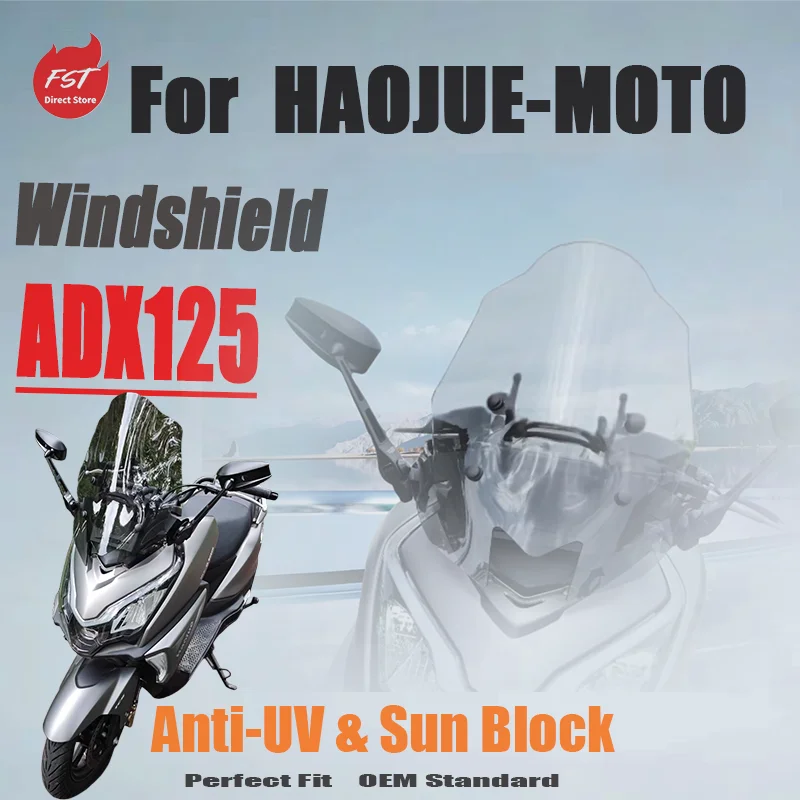 Adjustable Height Windshield for Haojue ADX125, Mirror Relocation Kit, HD Clear, UV Protected, No-Drill Install