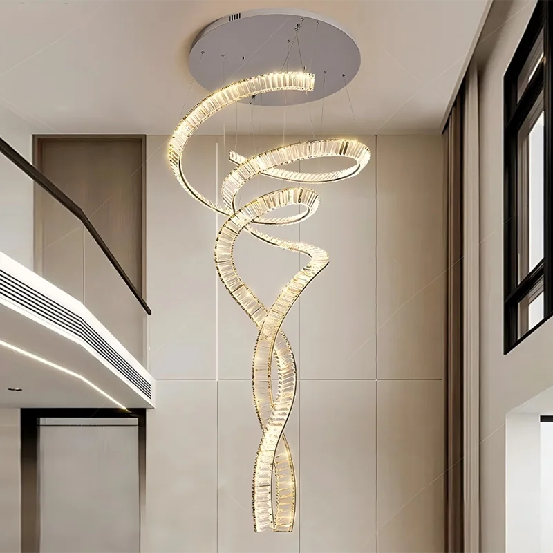 Modern living room chandelier, villa open-air staircase chandelier, modern minimalist loft apartment crystal chandelier