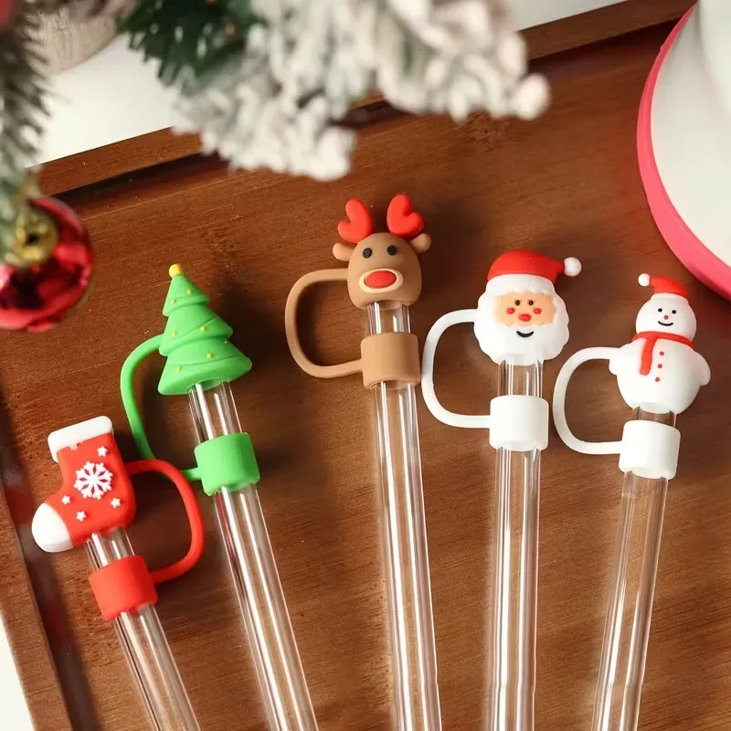 1-100PCSChristmasStraw DustCap 10mm Glass Straw Stopper Universal Water Bottle Reusable Cup Cover Accessories Holiday Party Gift