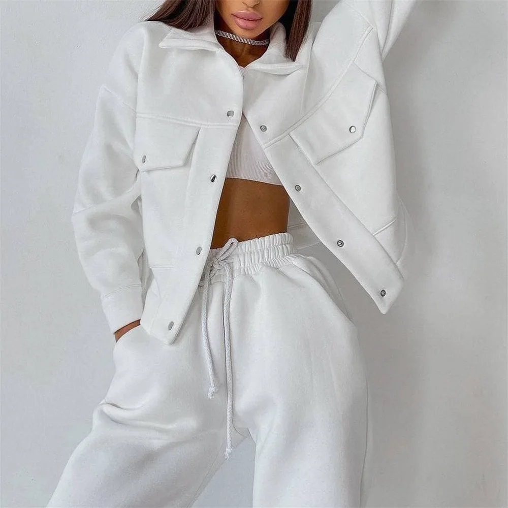 Women\'s Single-breasted Jacket Top Casual Trousers Suit Jacket Sweater Pants Two-piece Sets Outfits Clothing Sweatpants Sets