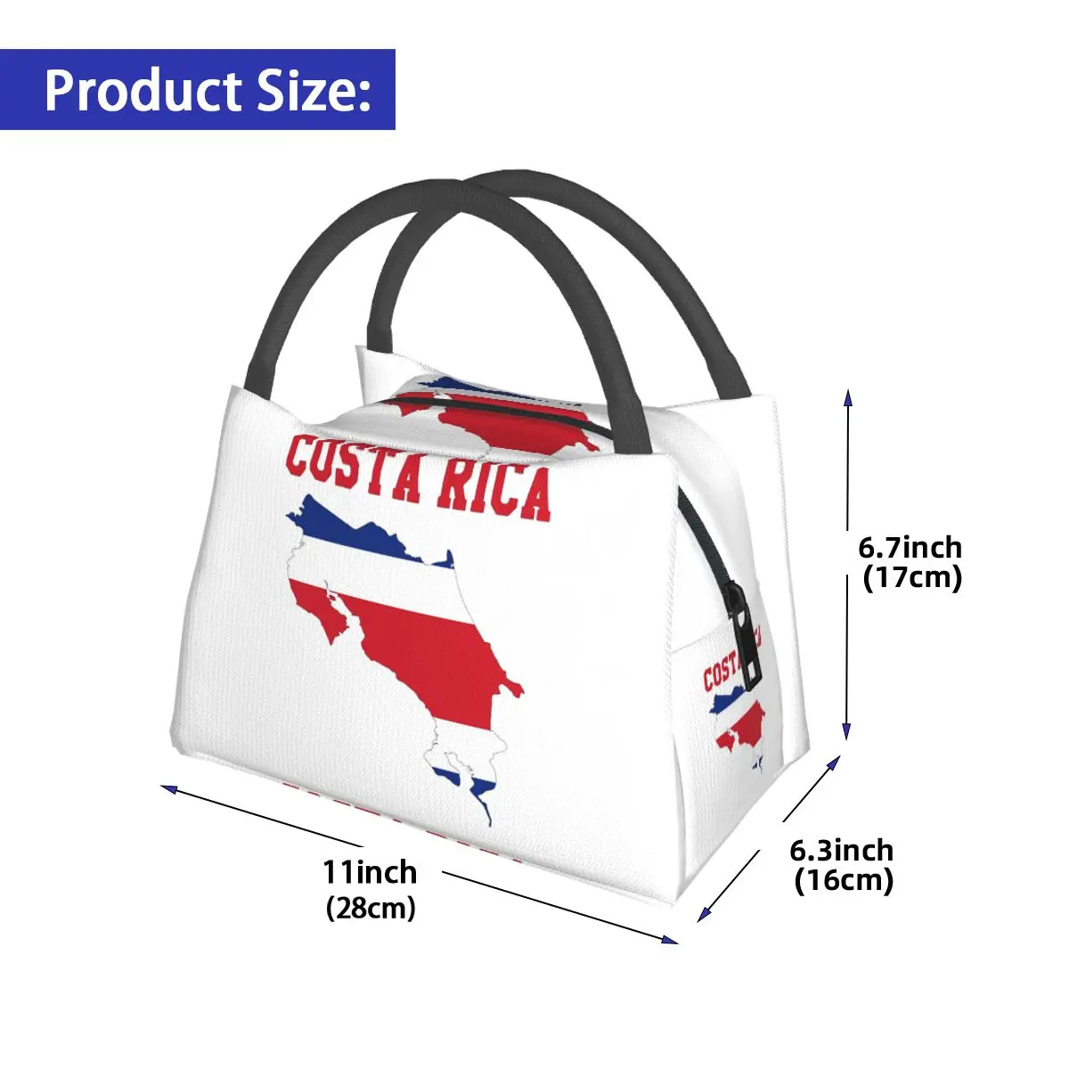 Costa Rica Flag Graphic Insulated Lunch Bag for School Bento Storage Food Boxes Portable Container Cooler Thermal Lunch Box Tote