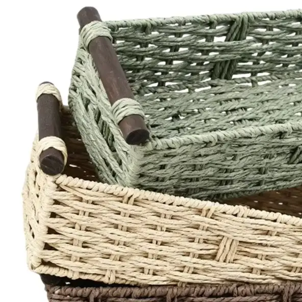 Woven Storage Basket Natural Straw Organizer For Snacks Cosmetics Office Supplies Home Decor Living Room Kitchen Bathroom