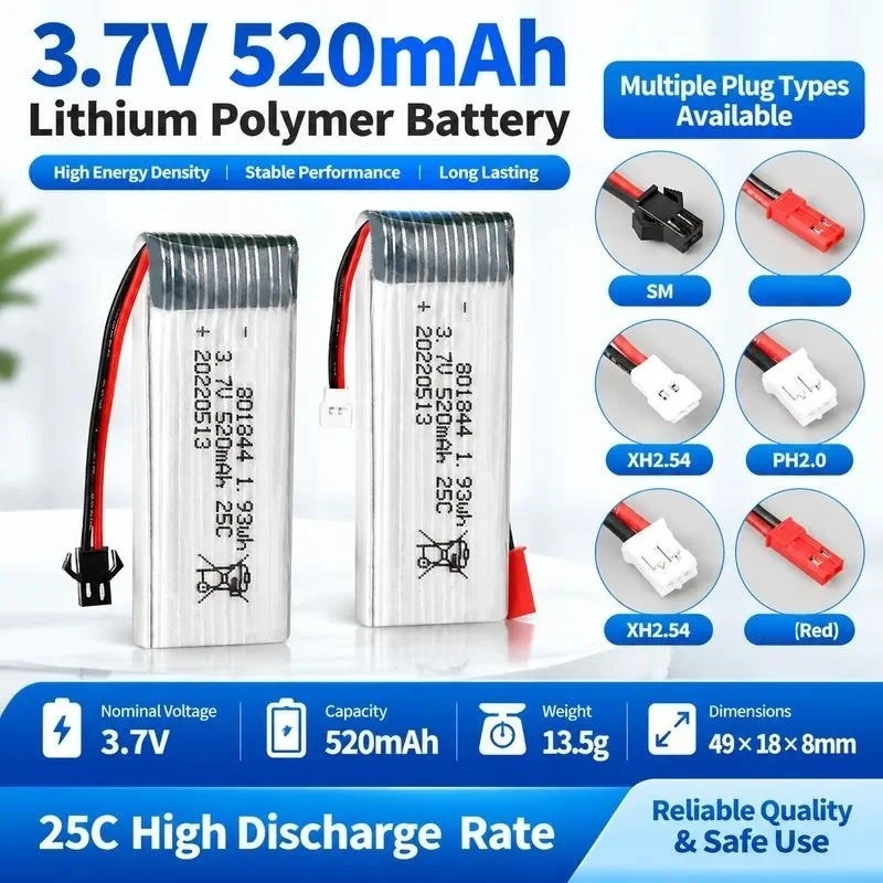 Wholesale 3.7V 520mAh Lithium Battery for H107P RC Quadcopter Drone Accessories Model Aircraft Power Cell 801844 Replacement