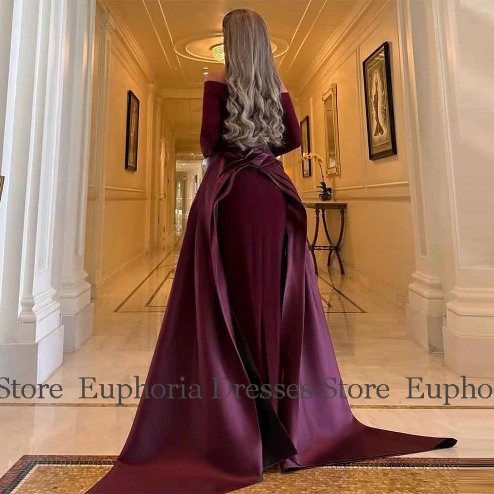 

Classy Special Occasion Dresses Crepe Fabric Sheath/Column Valentine's Day Dress Burgundy Off-the-shoulder Draped Prom Dresses