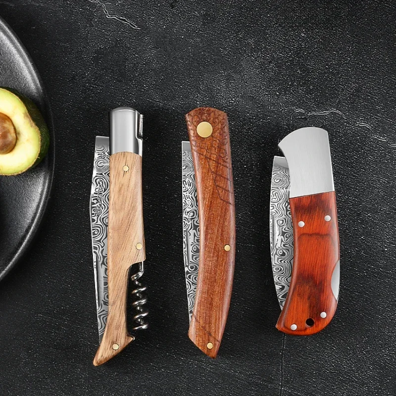 Damascus outdoor portable knife multi-functional sharp folding knife high-end high hardness household fruit knife