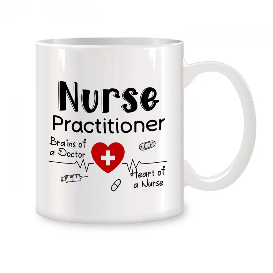 

Nurse Practitioner Brains of a Doctor Heart of a Nurse Mugs For NP Birthday Gifts Novelty Coffee Ceramic Tea Cups White 11 oz