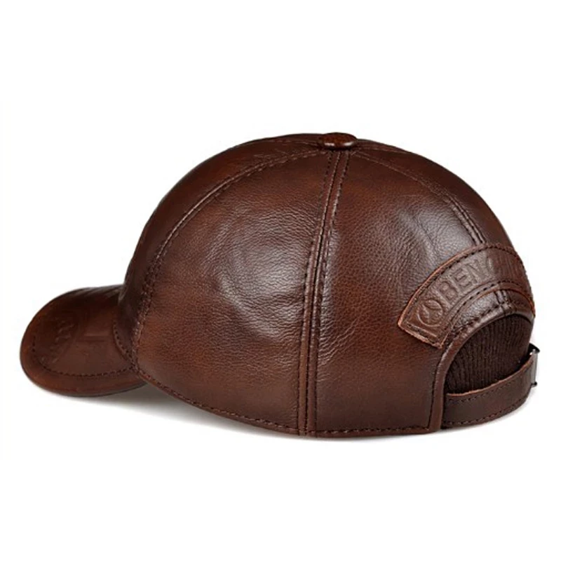 Wholesale New 2024 100% Top Quality Cowhide Warm Cap Winter Autumn Fashion Casual Letter Leather Hat Ears Men Women