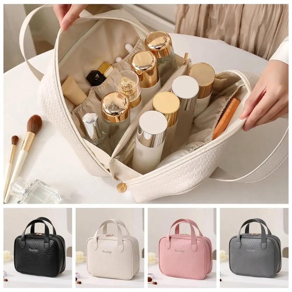 

Letter PU Leather Cosmetic Bag Zipper Waterproof Square Makeup Pouch Bag Toiletries Organizer Korean Style Travel Wash Bag