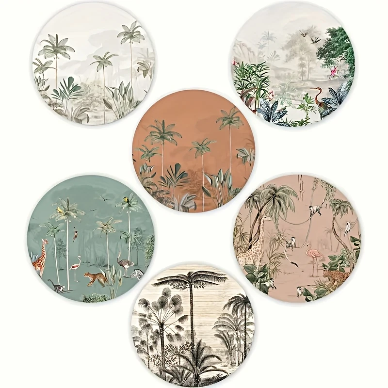 6Pcs 2D Flat Elegant Refreshing Wooden Coasters Coffee Shops Furniture Decorations Gift Sets Desktop Protection Heat Insulation