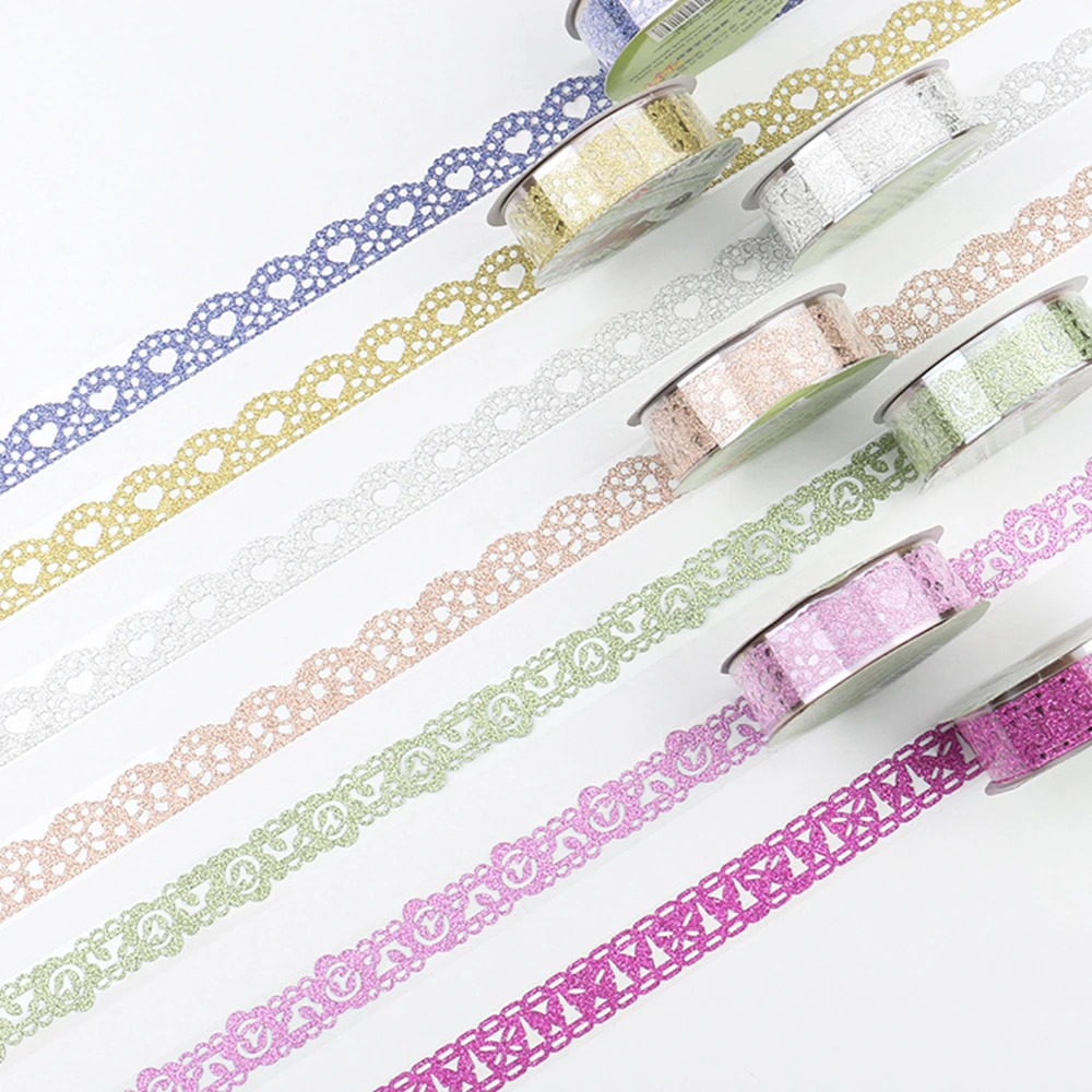 1 Roll  Creative Glitter DIY Washi Masking Tape Self-adhesive Lace Ribbons Sticker Student Scrapbooking Decoration