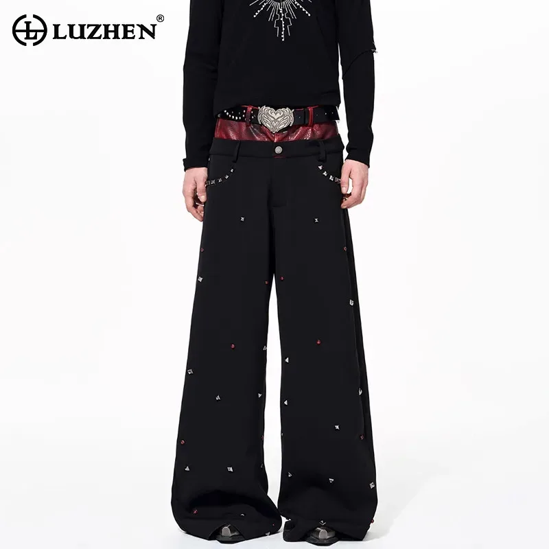 

LUZHEN 2025 New Fashion Sequin Patchwork Loose Straight Casual Pants Men's Waist Color Contrast Splicing Design Trousers JY5589