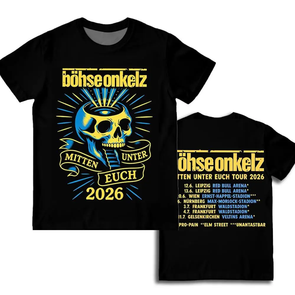 Men For Böhse Onkelz Fans Mitten Unter Euch 2026 Tour Skull Graphic T-Shirt Vintage Rock Band Black Short Sleeve Streetwear Top