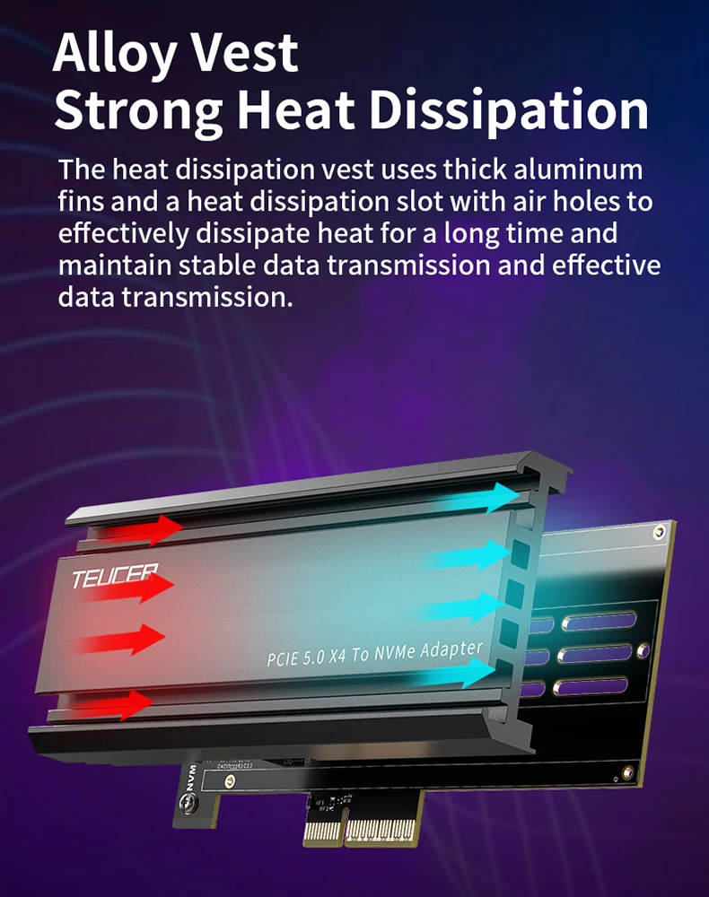 TEUCER PM-A4 PCI-E 5.0 - M.2 NVMe 어댑터 라디에이터(2230/2242/2260/2280 SSD에 적합한 열 패드 포함)