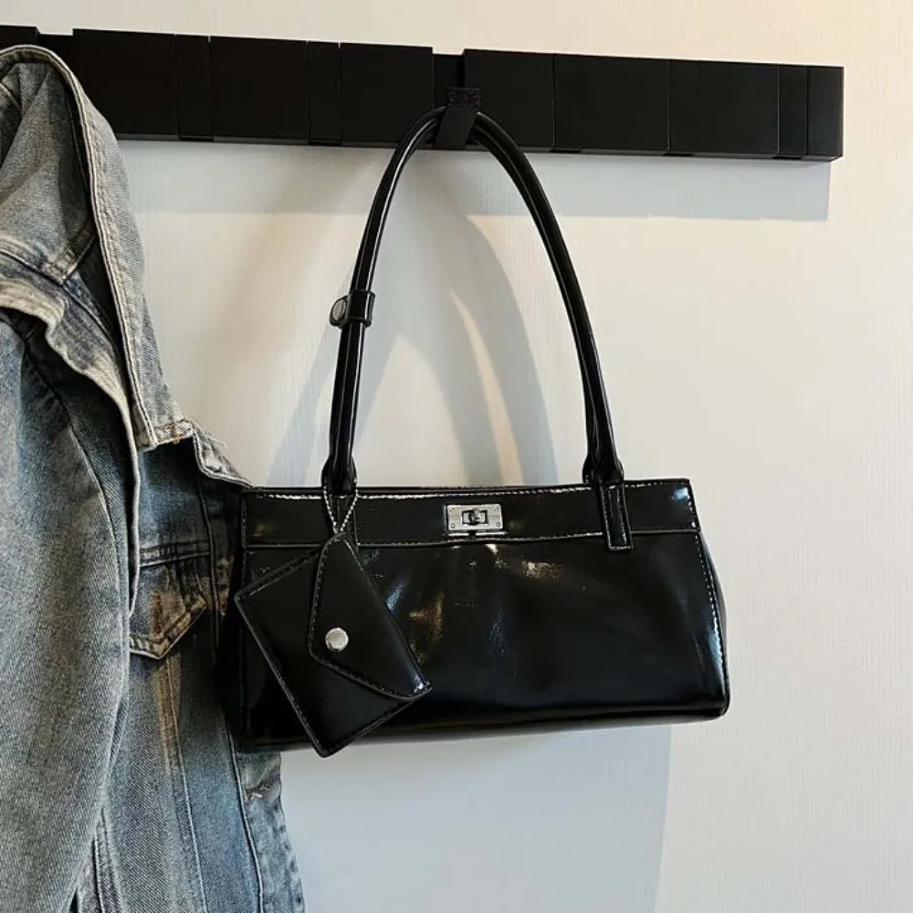 

Shopping Sweet French Stick Handbag Y2K 2 IN 1 PU Shoulder Bag Solid Color Hanging Pouch Texture Underarm Bags Women