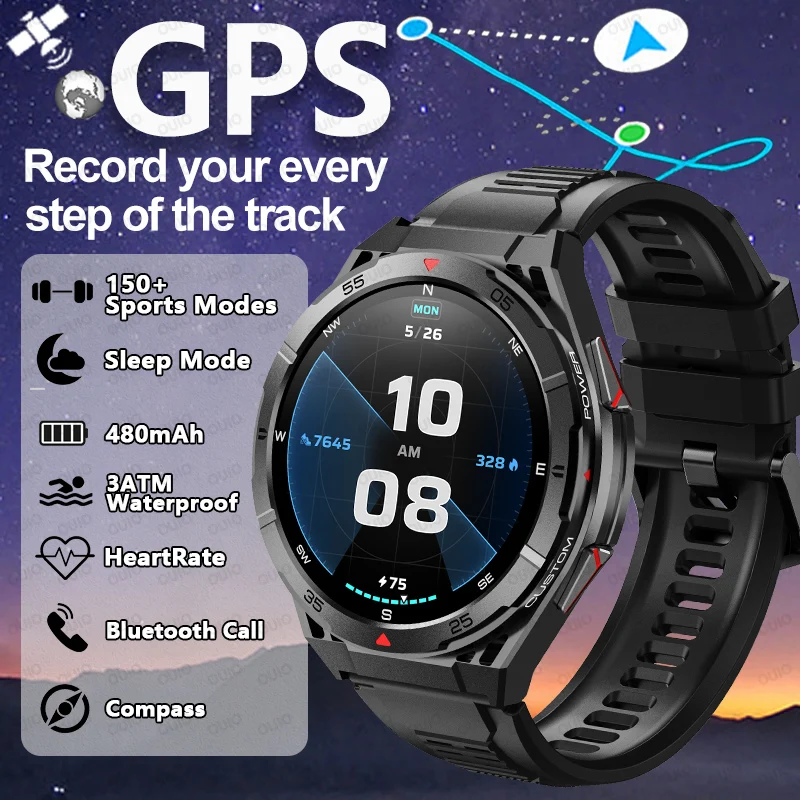 

2025 Новые эффективные двухчастотные GPS мужские спортивные умные часы 3ATM водонепроницаемые 150 + спортивные режимы компас Bluetooth умные часы с вызовом