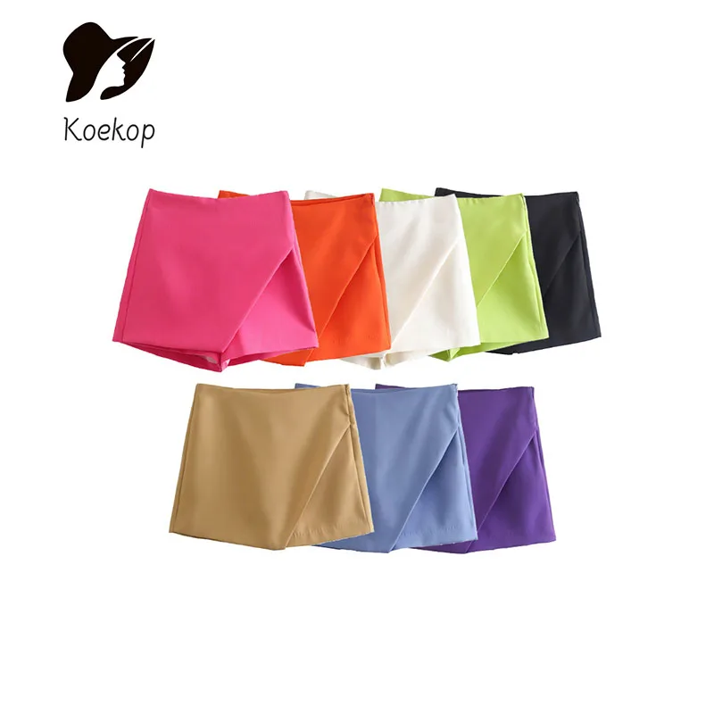 Koekop Woman Summer 2024 Asymmetric Khaki Skirt Shorts Casual Women's Skort Skort For Women High Waist White Black Skirt Pants