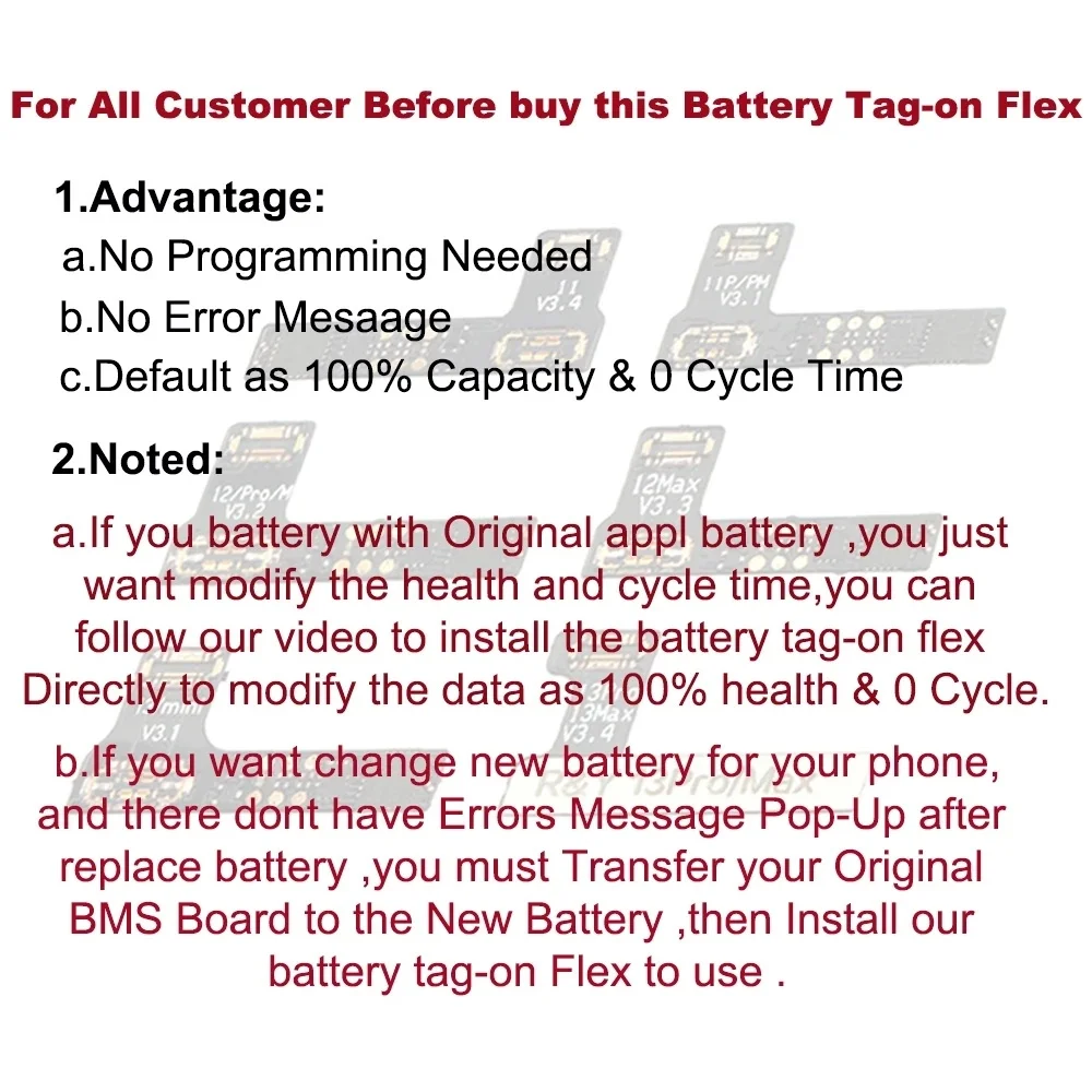 5 szt. Wstępnie Programowane Taśmy Flex Baterii SamE do iPhone 15 ProMax 14 13 12, Wyświetlają 100% Stan Baterii, 0 Cykli, Bez Powiadomień Owpakowanych — zdjęcie produktu 6