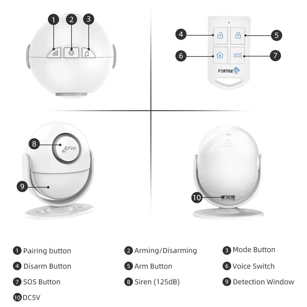 CPVAN-PIR Motion Sensor Alarme, Home Sistema de Alarme, Detector de Movimento Infravermelho, Garagem, Shed, Van, Loja, Office Security, 433mHz, 125dB