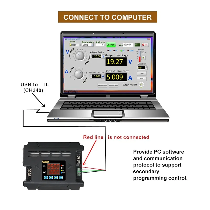 JUNTEK DPM8624 60V 24A Programmable DC Power Supply Adjustable Step Down Voltage Buck Converter 485 Wireless Communication