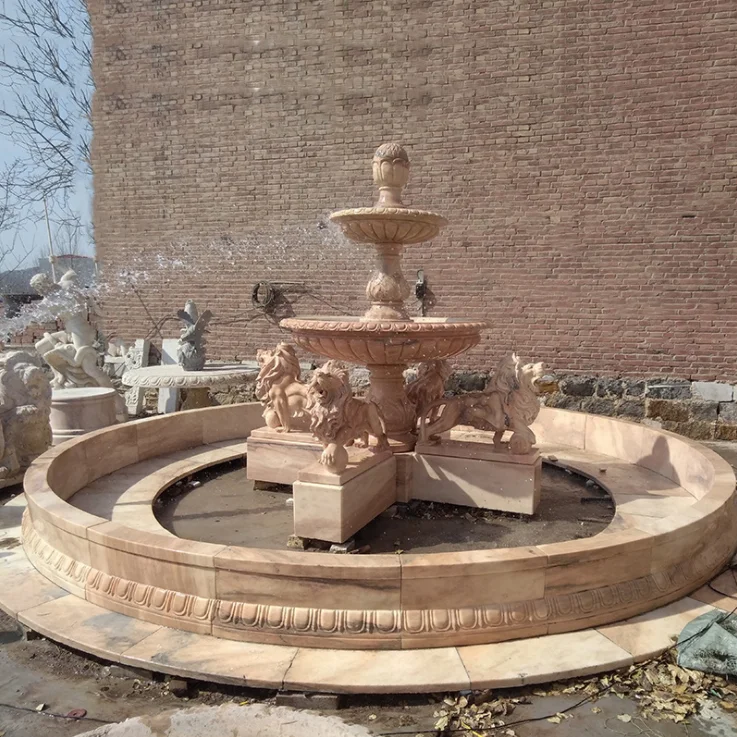 Carved Garden Decorative Classical  Marble Lion Statue Water Fountain Deposit Only