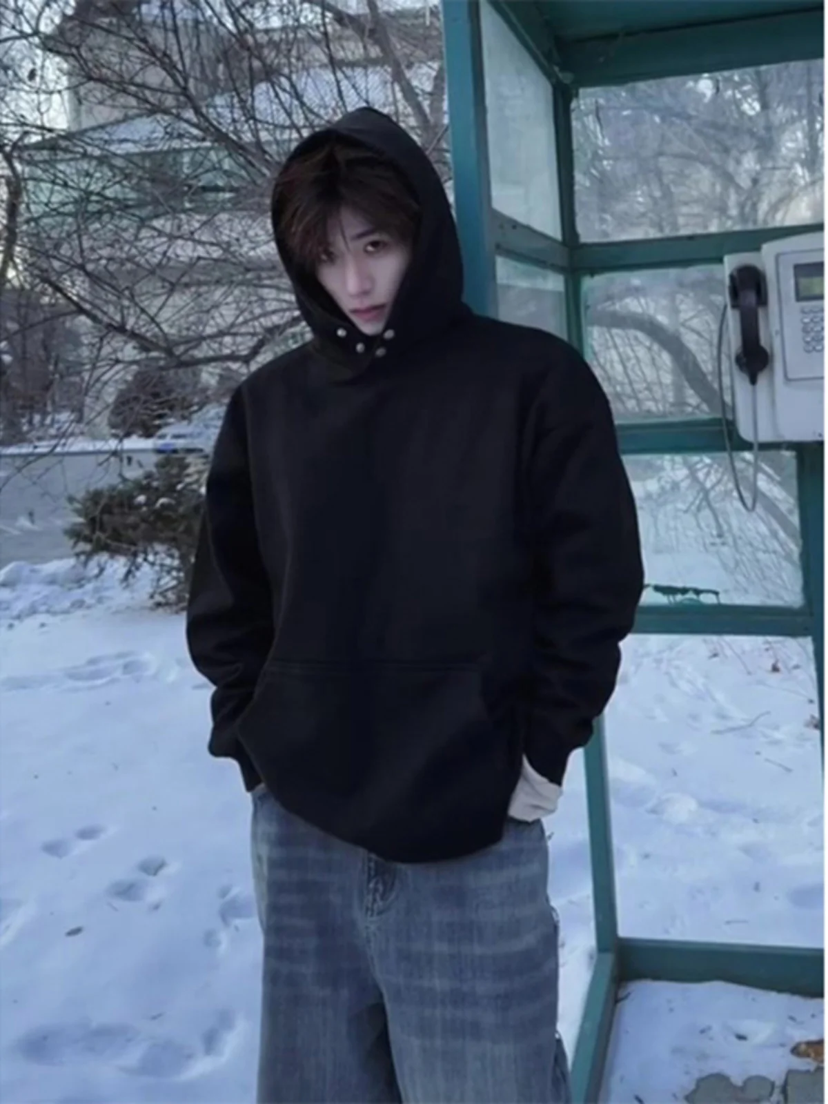 

American Sle Heavyweight Bla Button Sweatirt Men's Autumn Winter Trendy Hard And Stiff andong Jimo High-End Feeling H...