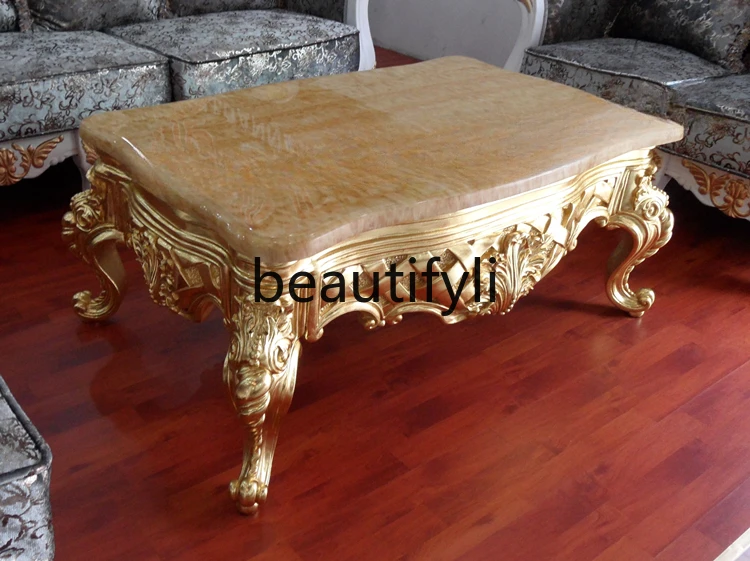 European marble coffee table FRP resin full gold and silver foil large coffee table customization