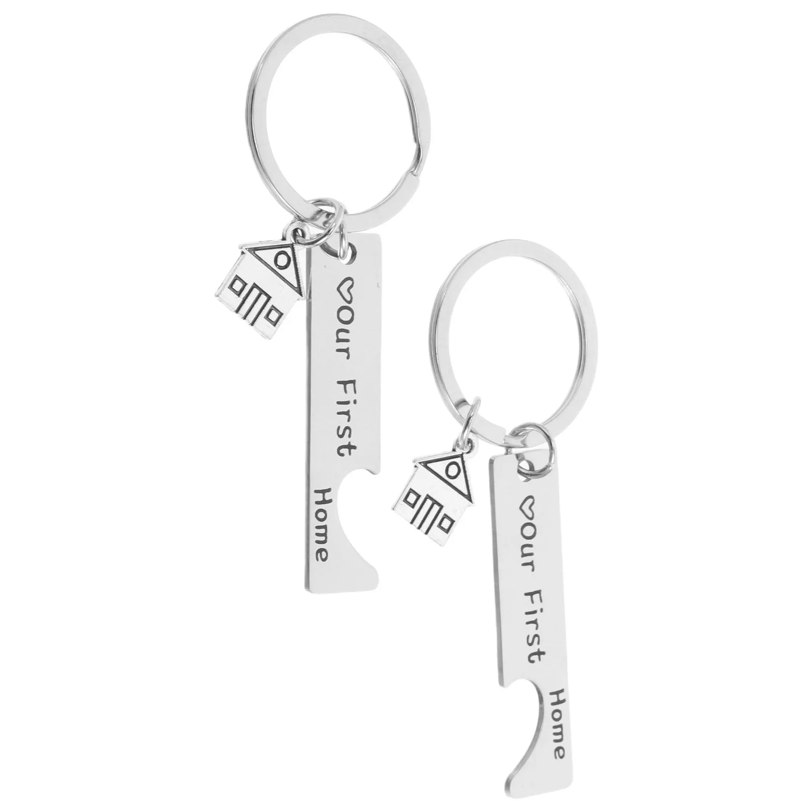 1Pair Polished Titanium Steel Couple Keychains Set Modern Minimalist Key Rings for Housewarming Welcome Home Present Our First