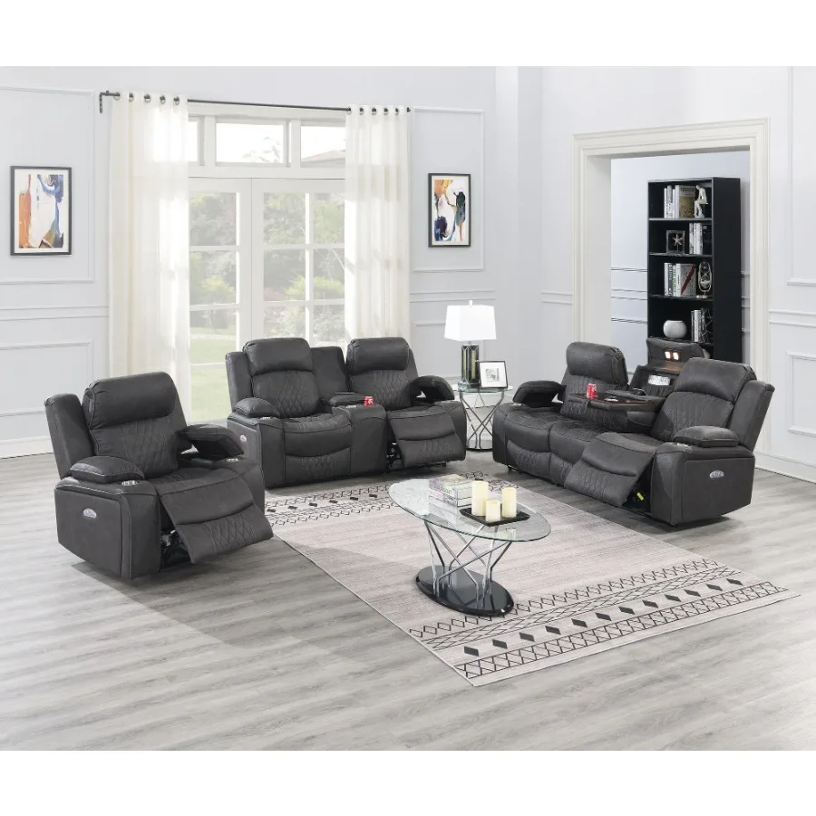Power Motion Loveseat 1 قطعة أذرع تخزين جل الفحم المعاصر مع حامل الكأس أثاث غرفة المعيشة