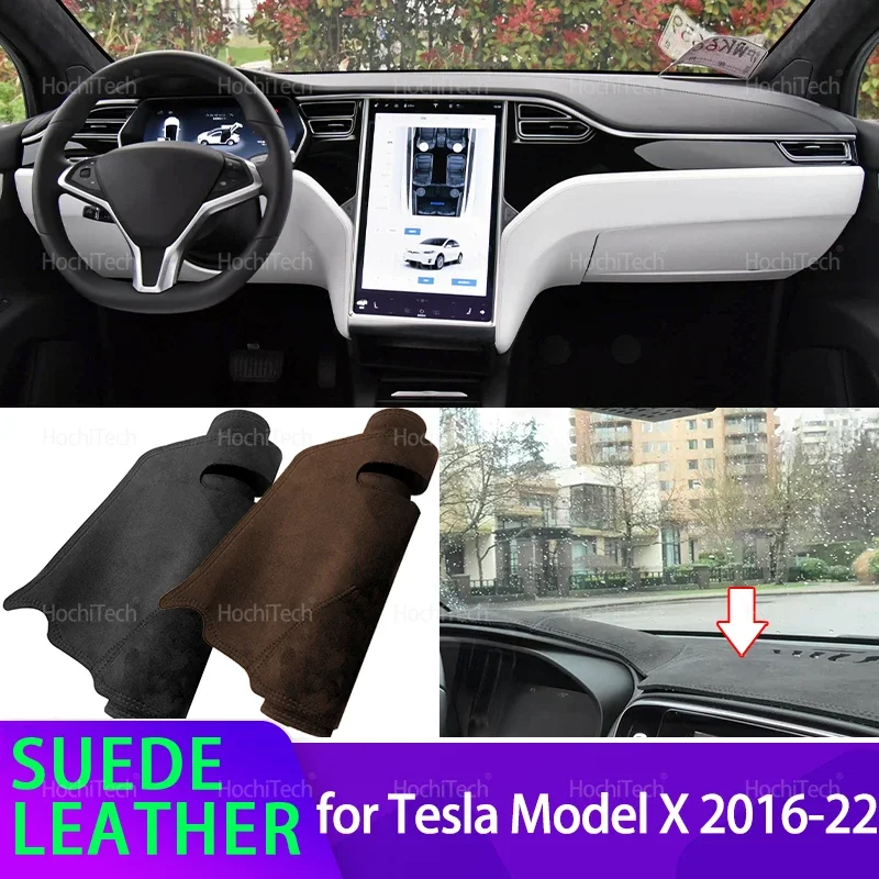 Anti-UV-Wildleder-Dashmat, schwarze Armaturenbrett-Abdeckung, Sonnenschutz, Teppich, rutschfeste Unterlage für Tesla Model X 2016, 2017, 2018, 2019–2022