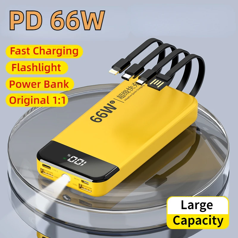 

New Fast Charging 30000mAh Power Bank with Built-in Cable Digital Display Battery Charger Cases for iPhone Samsung Huawei Xiaomi