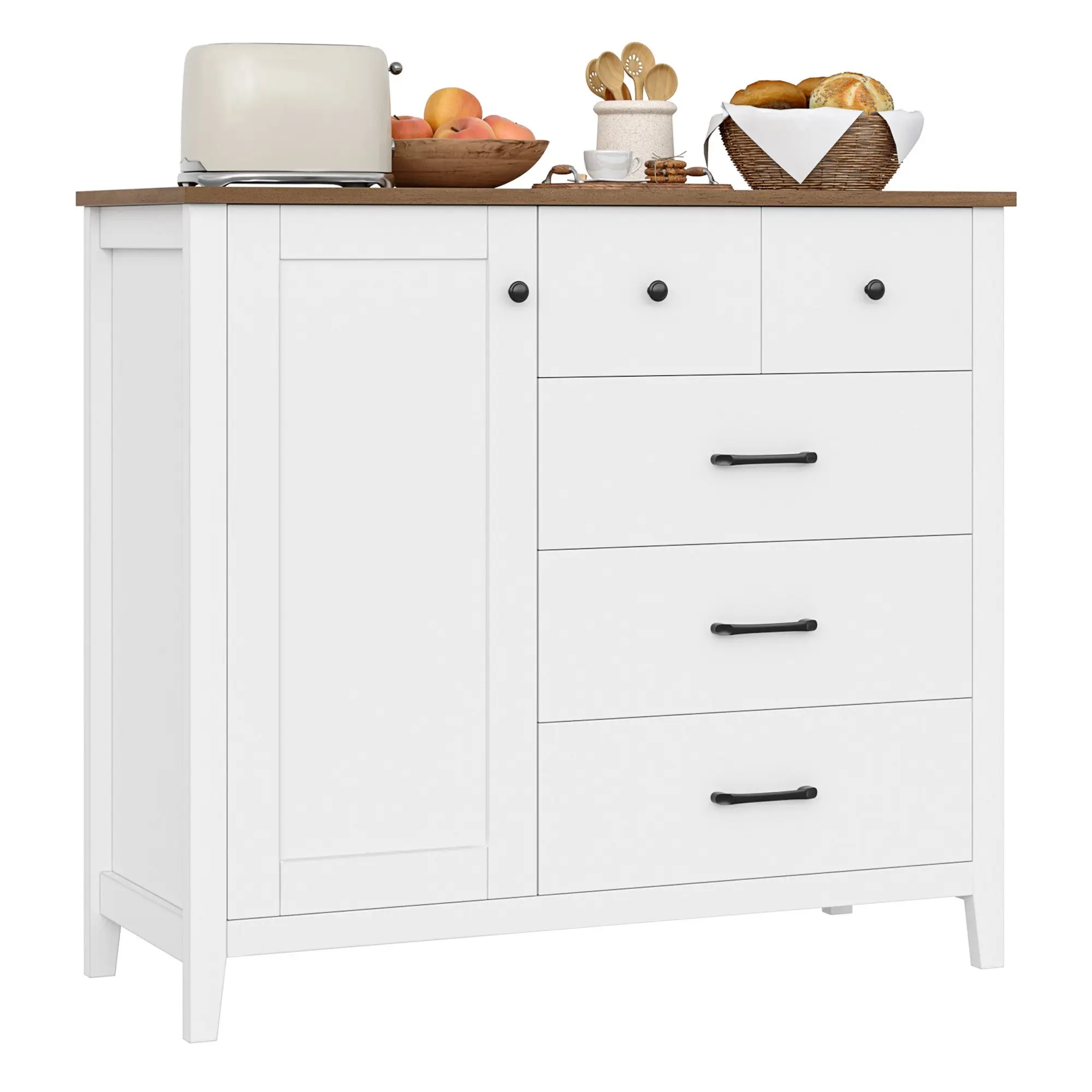 Credenza, armadio da cucina con 5 cassetti e 1 anta, armadio buffet con piastra da lavoro per cucina, sala da pranzo, soggiorno, corridoio